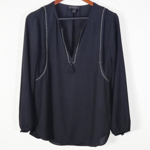 J.Crew Tassel Blouse Black Lightweight Size 4 Travel Packable - Picture 2 of 8